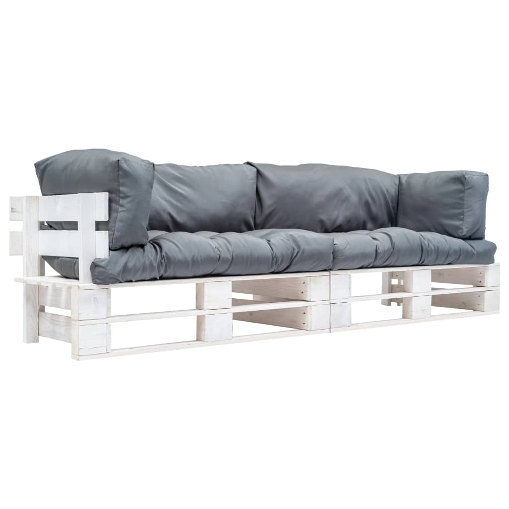 vidaXL 2-delige Tuinbankenset pallet met zandkleur kussens grenenhout