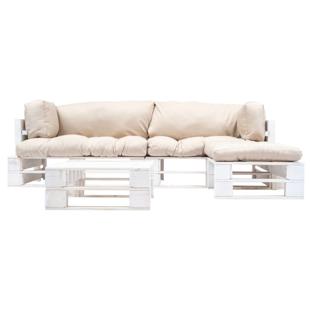 vidaXL 4-delige Loungeset pallet met zandkleurige kussens hout