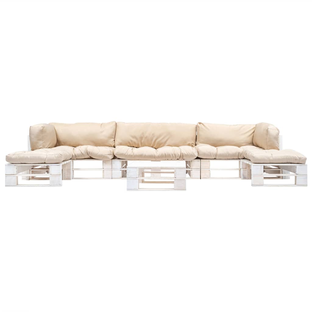 vidaXL 6-delige Loungeset pallet met grijze kussens hout