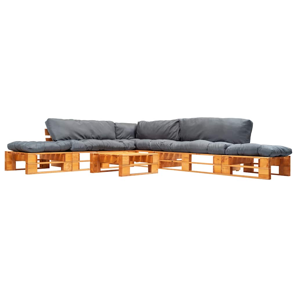 vidaXL 6-delige Loungeset pallet met grijze kussens hout