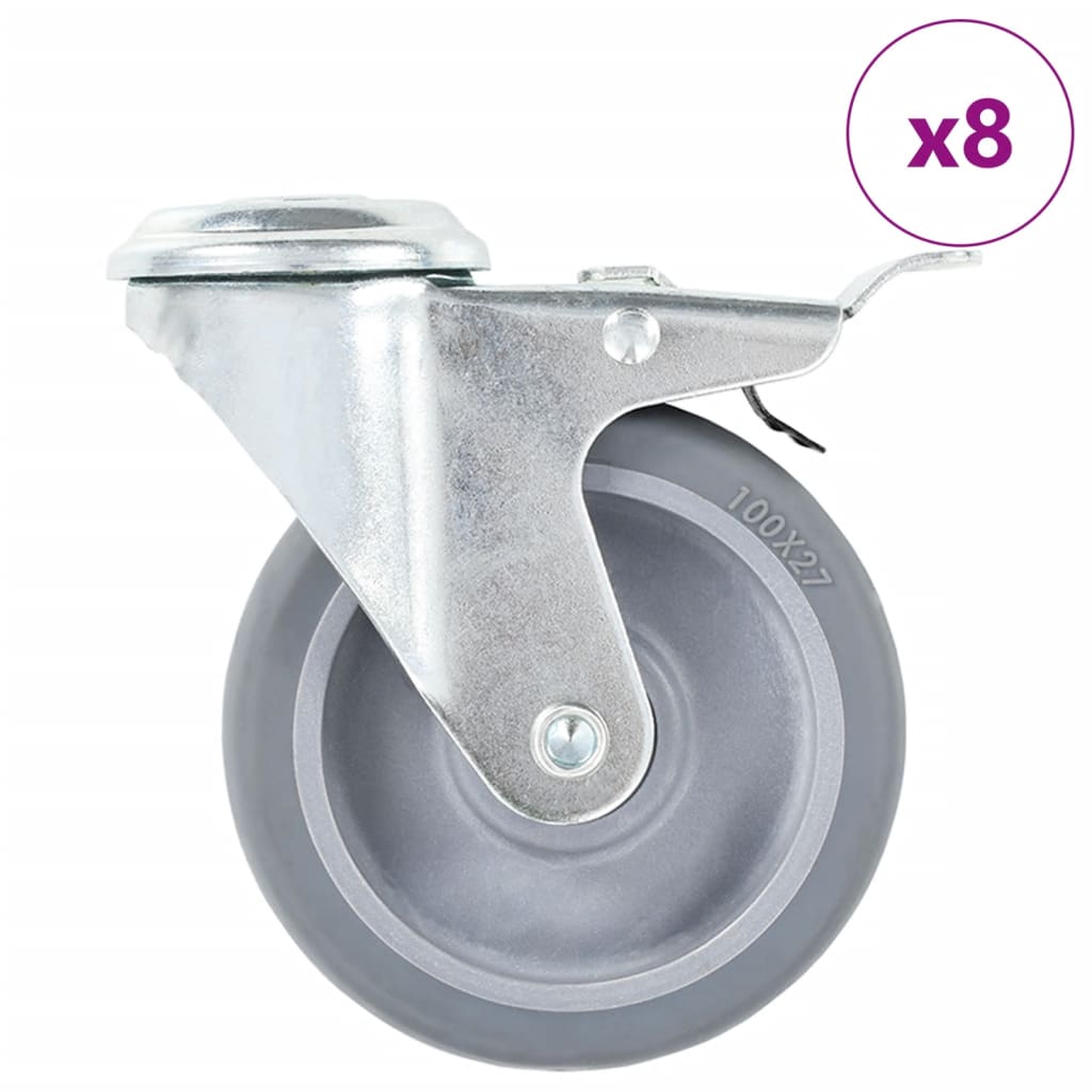 vidaXL Zwenkwielen met boutgaten en dubbele remmen 4 st 100 mm