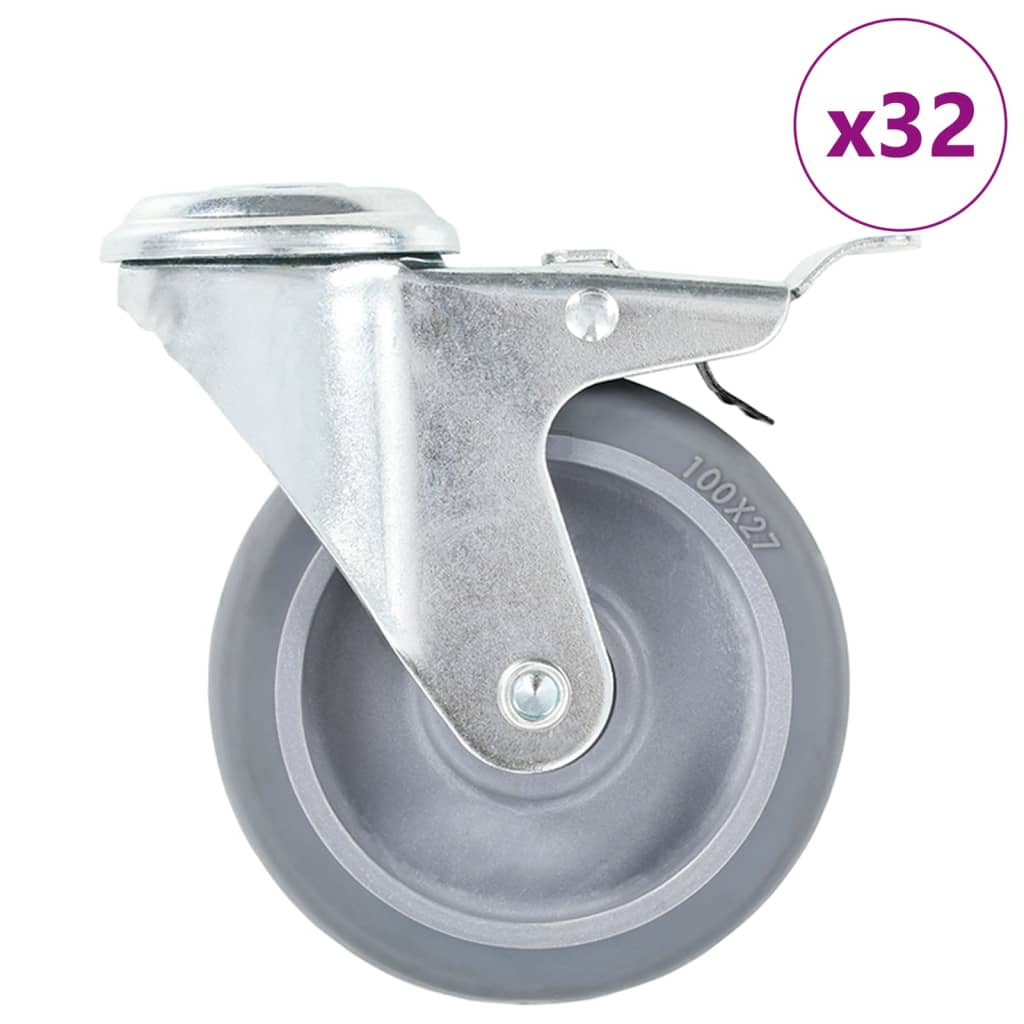 vidaXL Zwenkwielen met boutgaten en dubbele remmen 4 st 100 mm