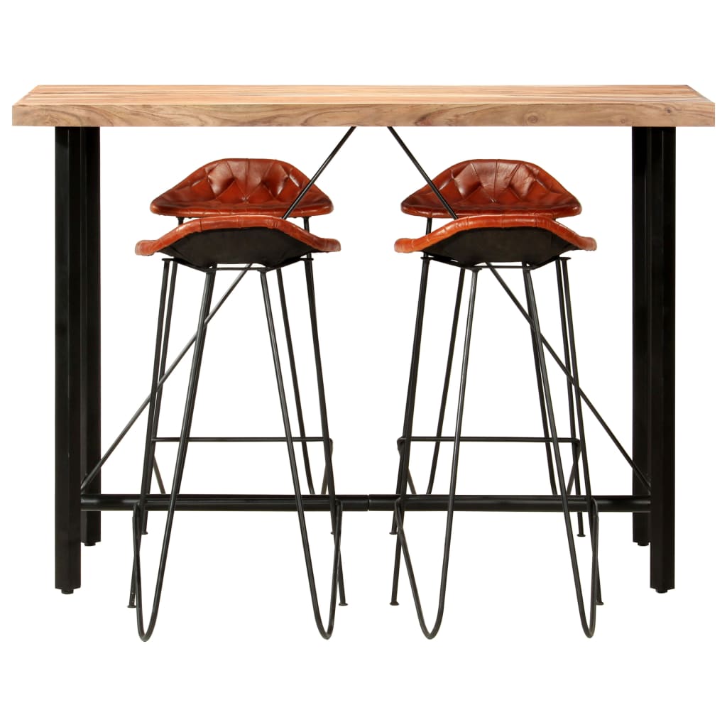 vidaXL 5-delige Barset massief hout en echt leer