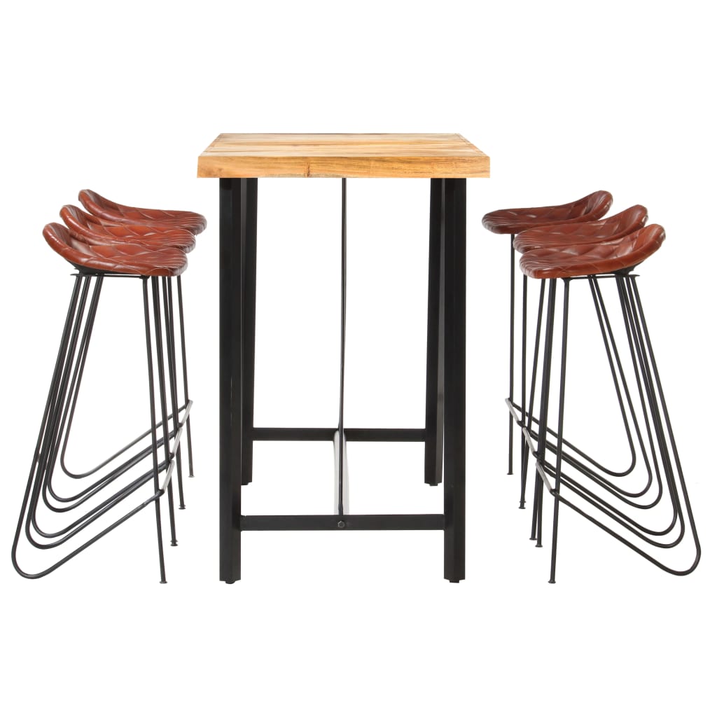 vidaXL 7-delige Barset massief hout en echt leer