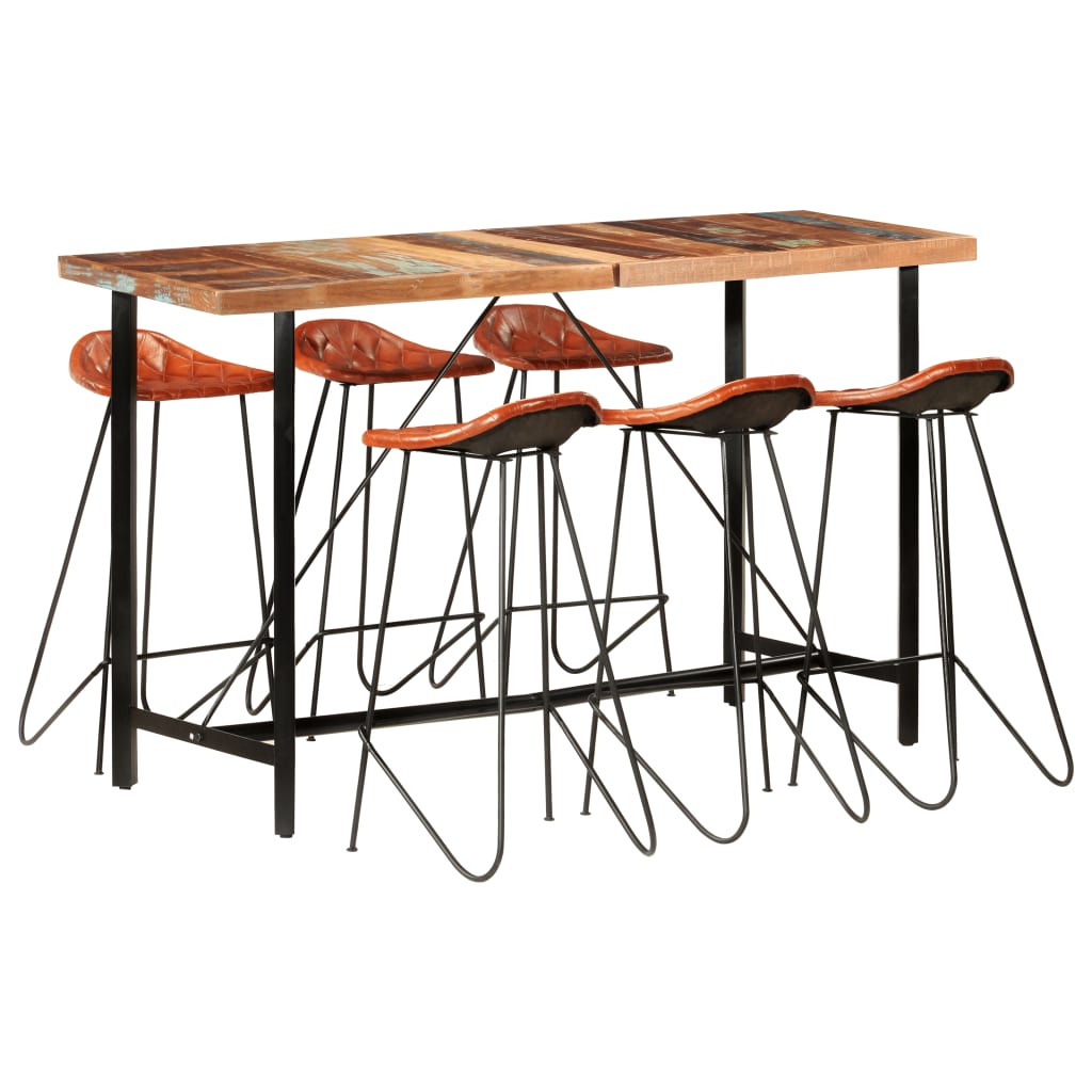 vidaXL 7-delige Barset massief hout en echt leer