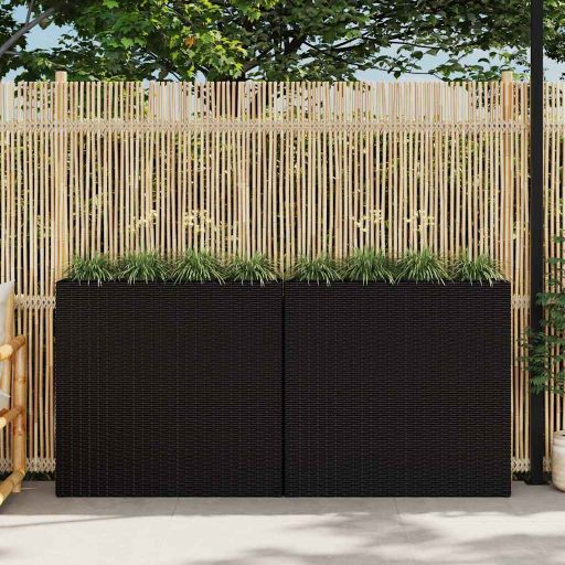 vidaXL Plantenbak verhoogd met 4 potten 2 st poly rattan grijs