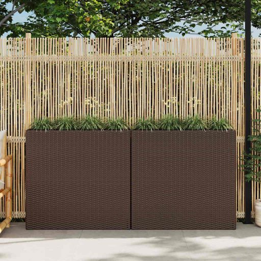 vidaXL Plantenbak verhoogd met 4 potten 2 st poly rattan grijs