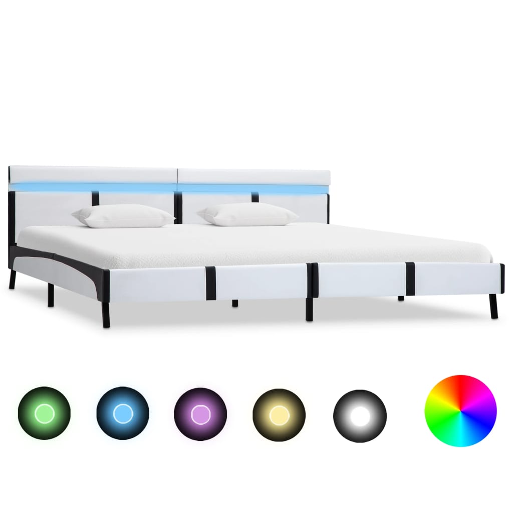 vidaXL Bedframe met LED kunstleer wit en zwart 90x200 cm
