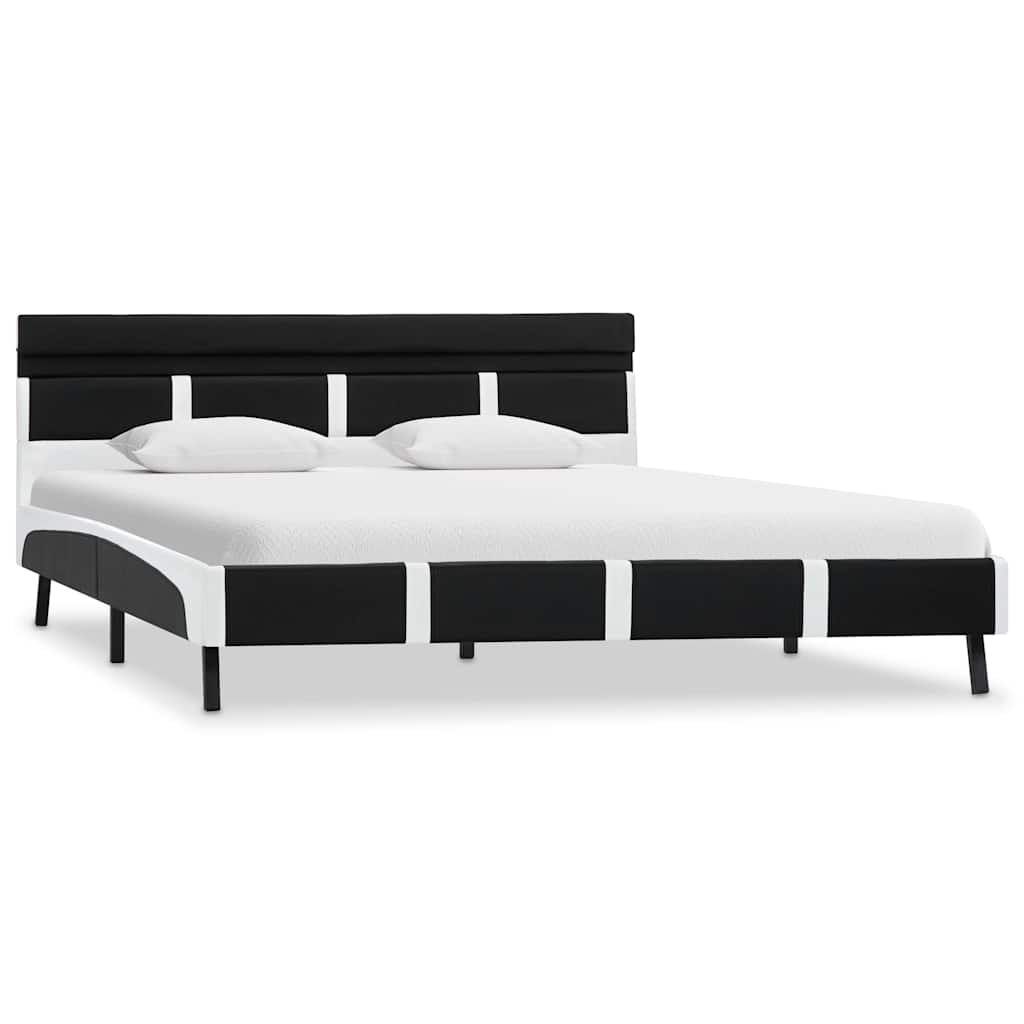 vidaXL Bedframe met LED kunstleer wit en zwart 90x200 cm