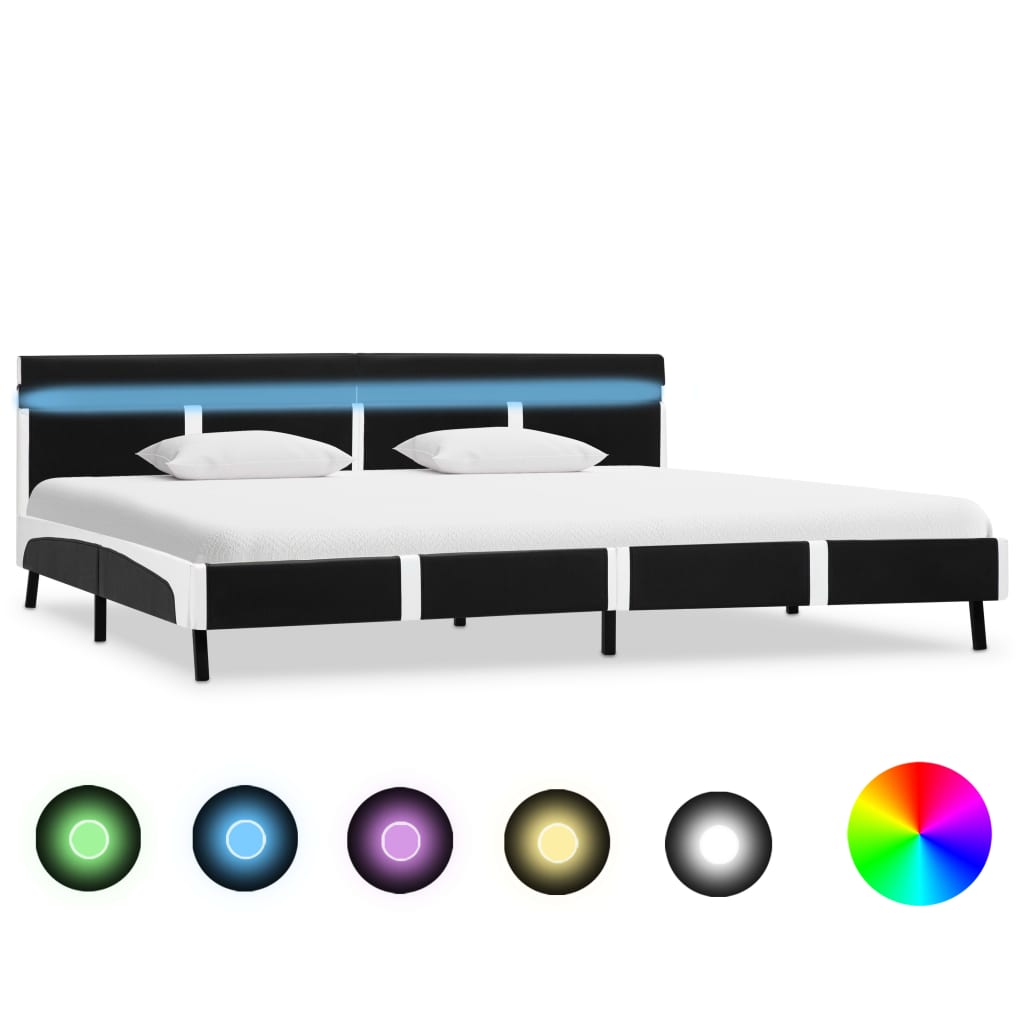 vidaXL Bedframe met LED kunstleer wit en zwart 90x200 cm