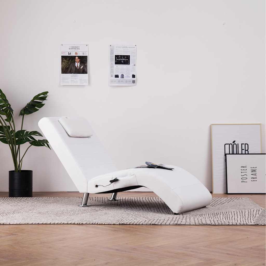 vidaXL Massage chaise longue met kussen kunstleer zwart
