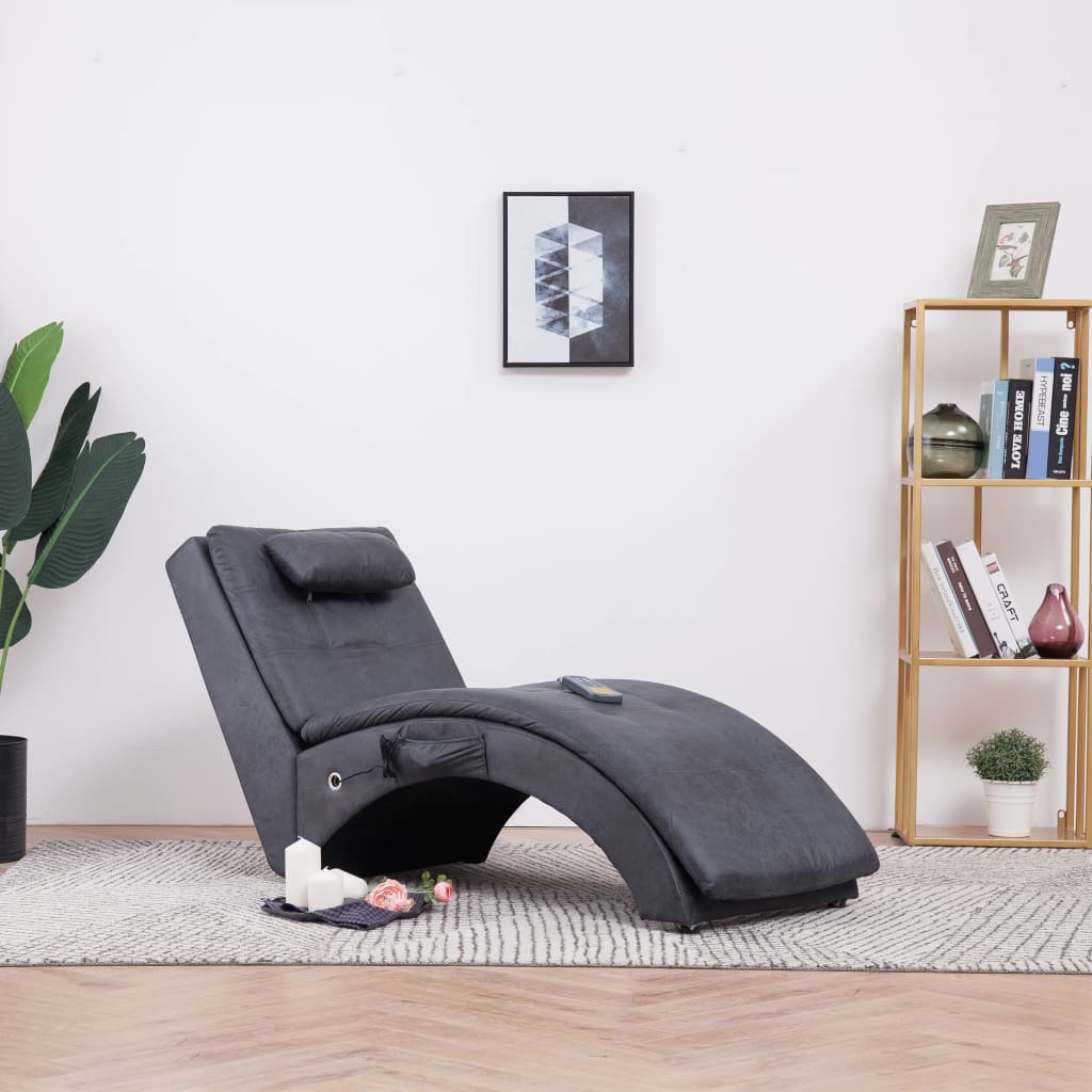 vidaXL Massage chaise longue met kussen kunstsuède bruin