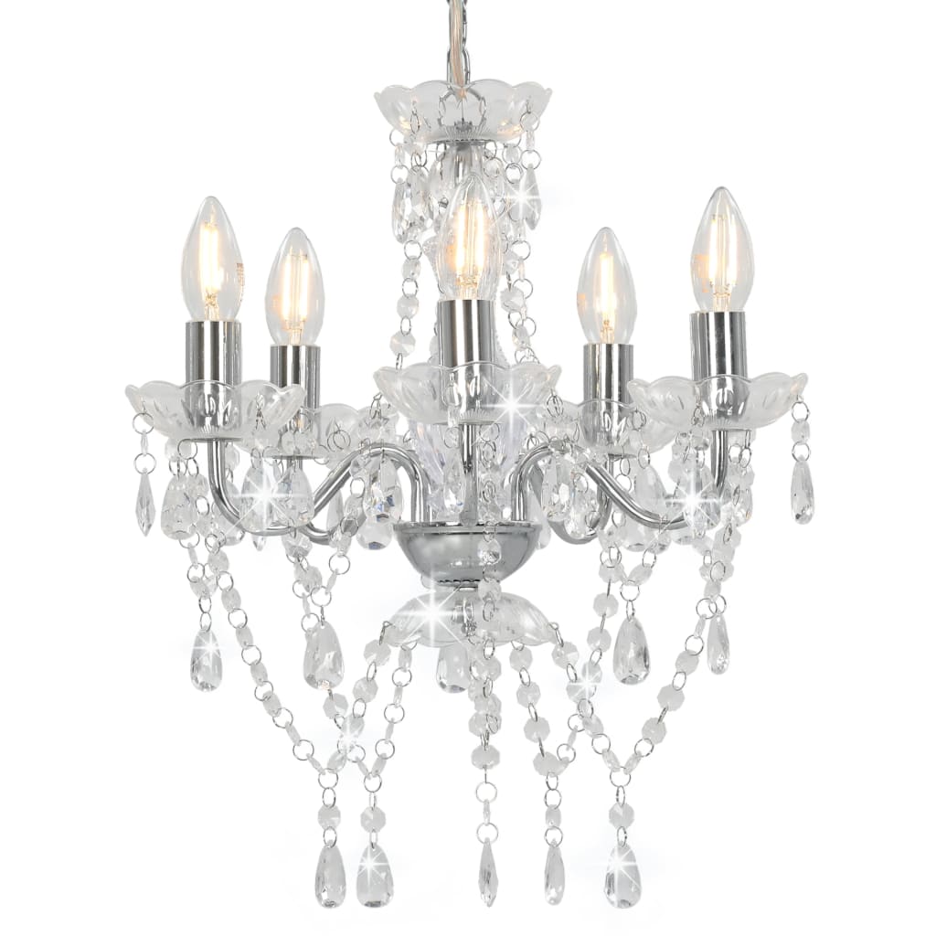 vidaXL Porte-clés avec cristaux ronds 5xE14 couleur argent