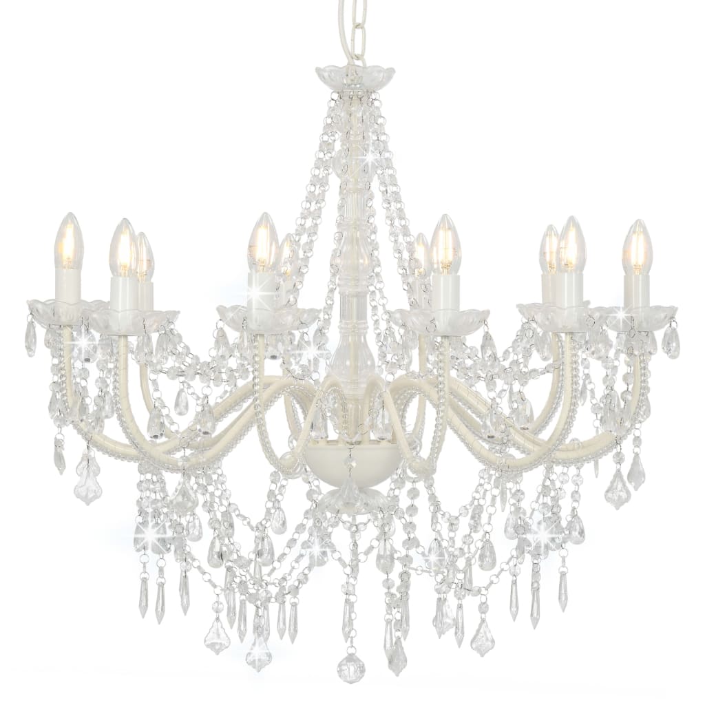 vidaXL Beaded Chandelier 12xE14 white