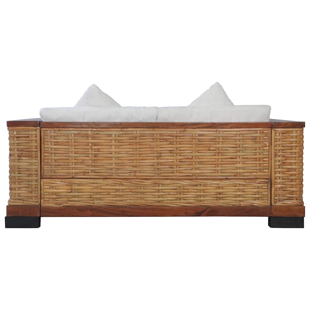 vidaXL 2-delig Bankstel met kussens natuurlijk rattan bruin