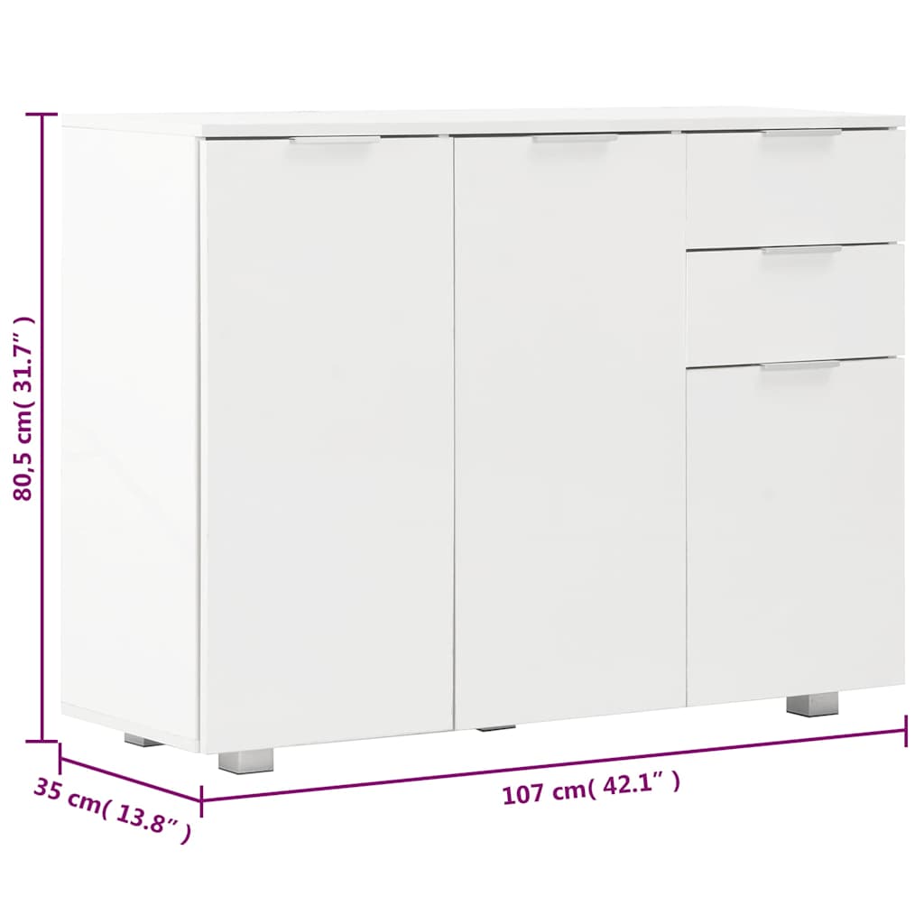 vidaXL Sideboard 107x35x80.5 cm high gloss white
