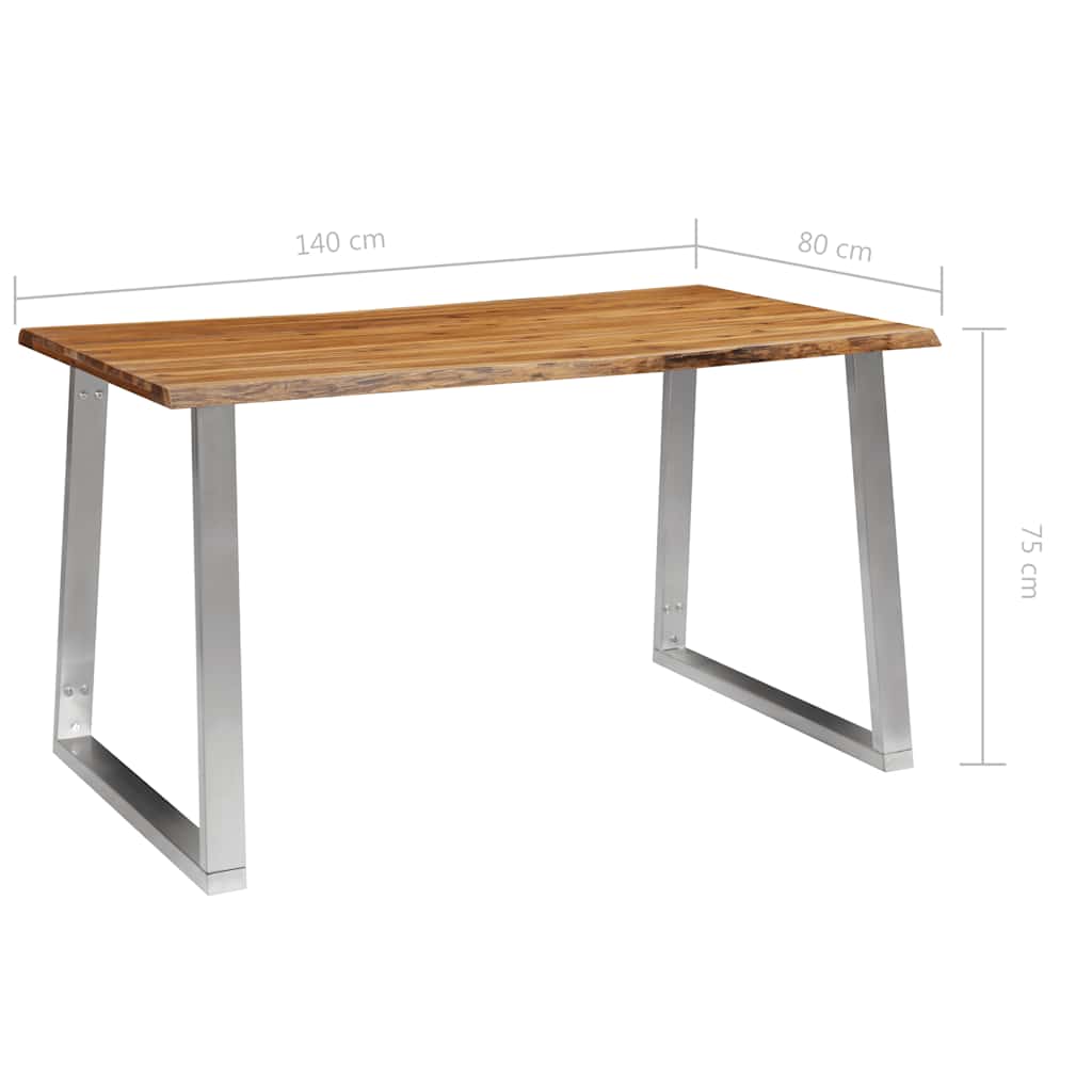 vidaXL Eettafel 140x80x75 cm massief acaciahout en roestvrij staal