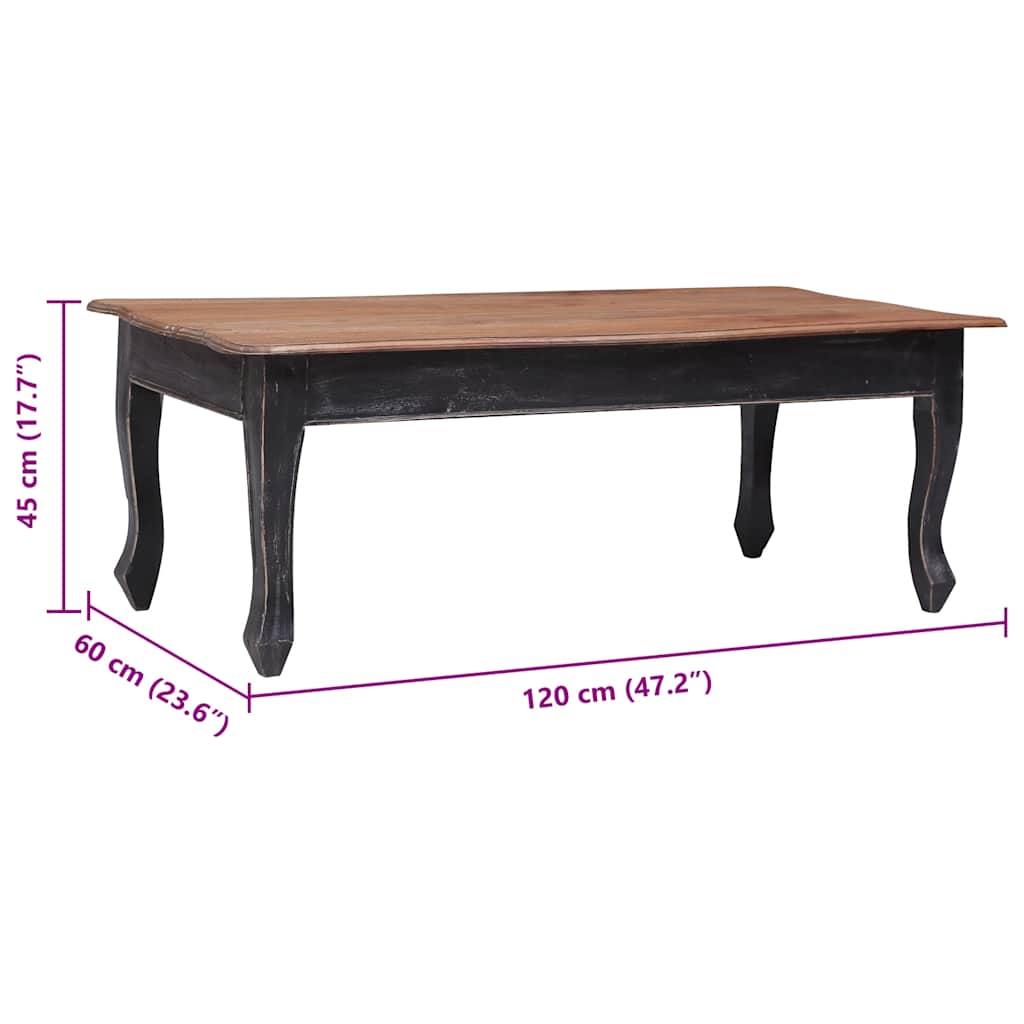 vidaXL Coffee Table 120x60x45 cm Solid Mahogany Wood Black
