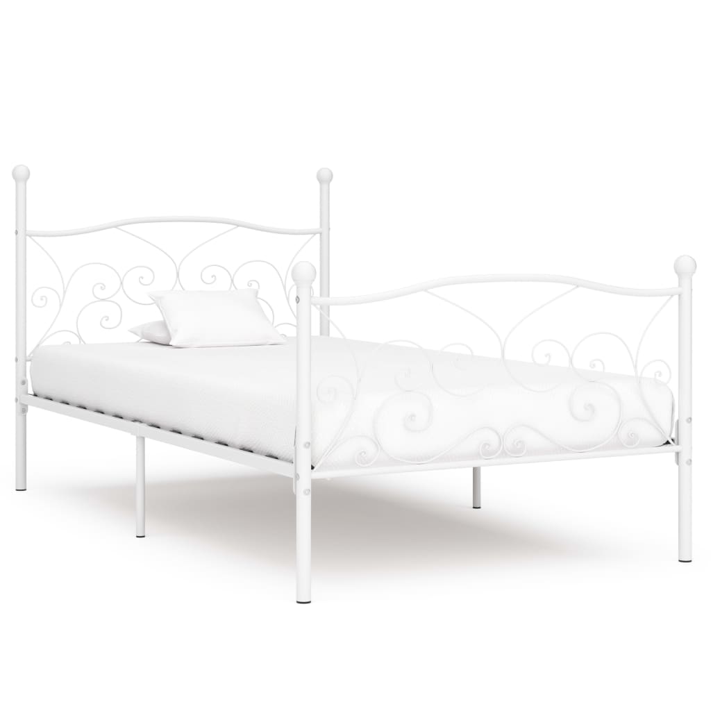 vidaXL Bed Frame with Slatted Base Metal White 90x200 cm