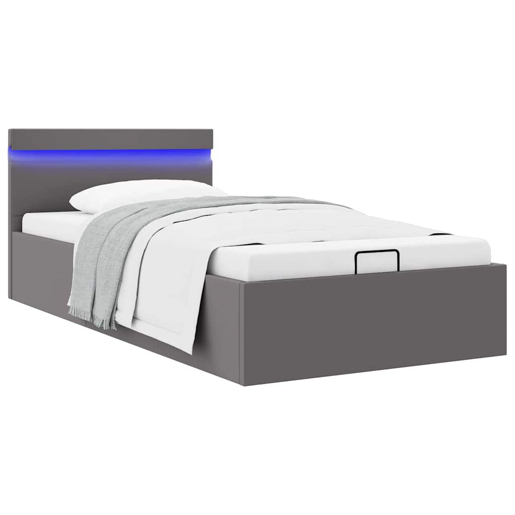 vidaXL Bed Frame with Hydraulic Storage LED Faux Leather Black 90x200 cm