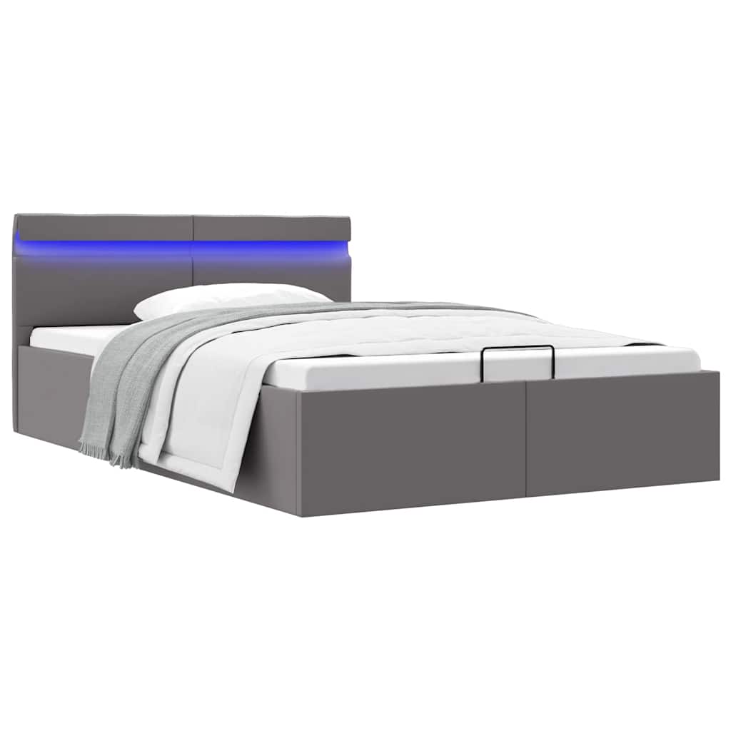vidaXL Bed Frame with Hydraulic Storage LED Faux Leather Black 90x200 cm