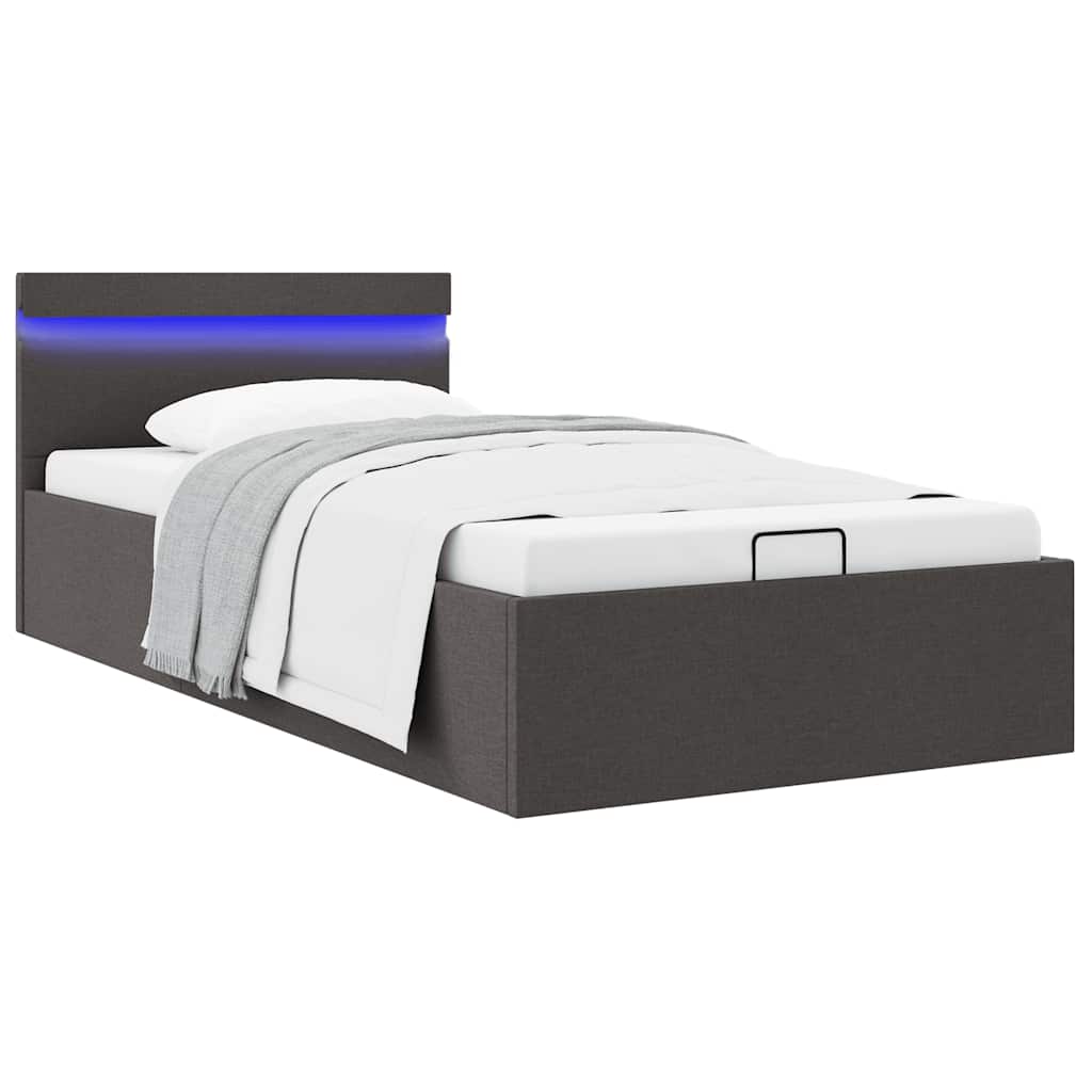 vidaXL Bed Frame with Storage and LED Fabric Dark Grey 90x200 cm
