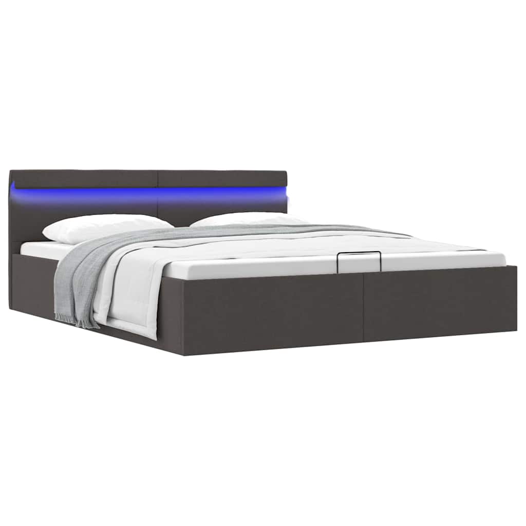 vidaXL Bed Frame with Storage and LED Fabric Dark Grey 90x200 cm