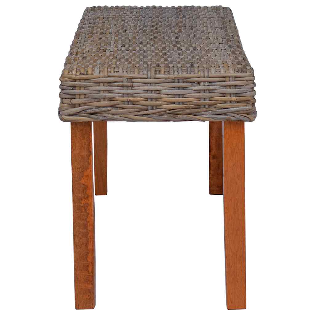 vidaXL Bankje 110 cm natuurlijk kubu rattan en massief mahoniehout wit