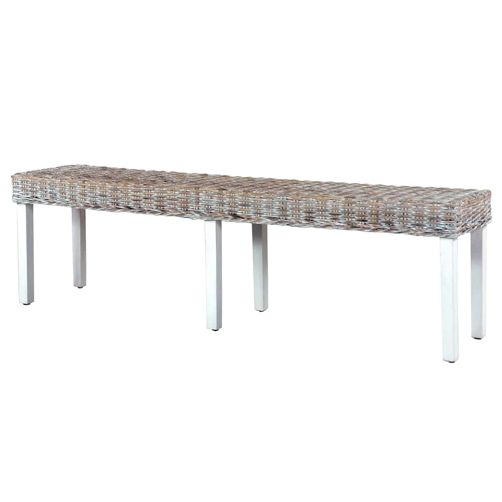 vidaXL Bankje 160 cm natuurlijk kubu rattan en massief mangohout wit