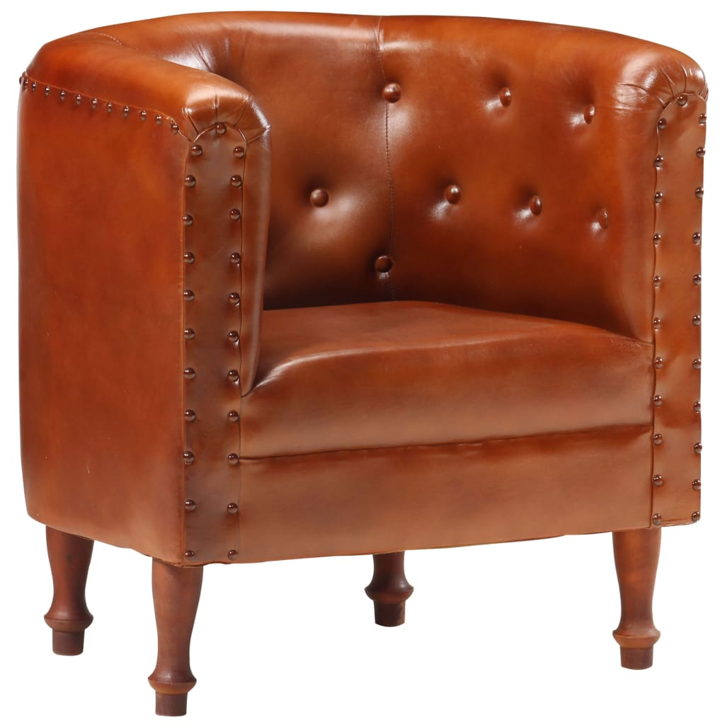 vidaXL Tub Chair Real Leather Black