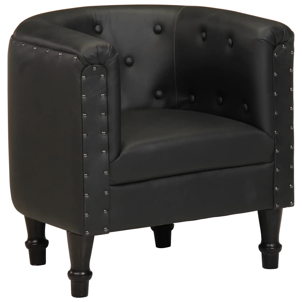 vidaXL Tub Chair Real Leather Black