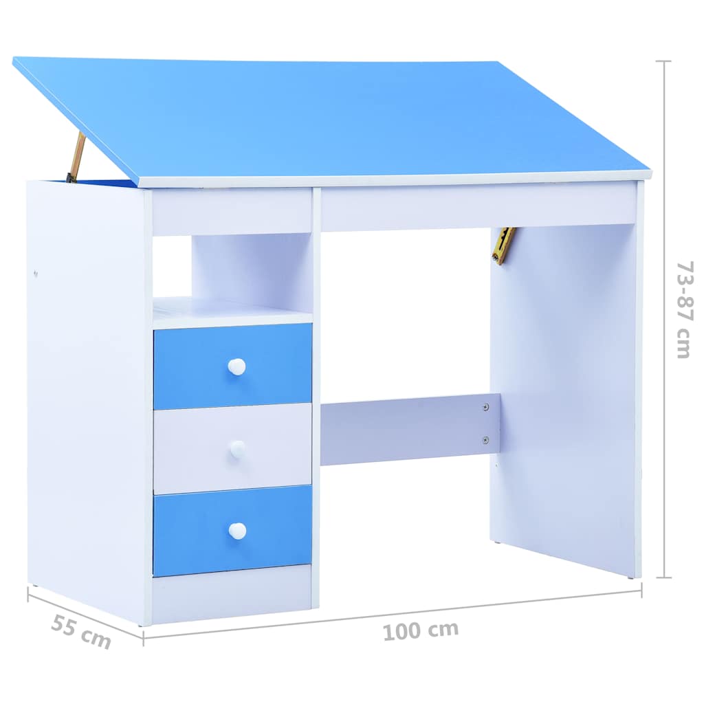 vidaXL Kindertekentafel/-bureau kantelbaar blauw en wit