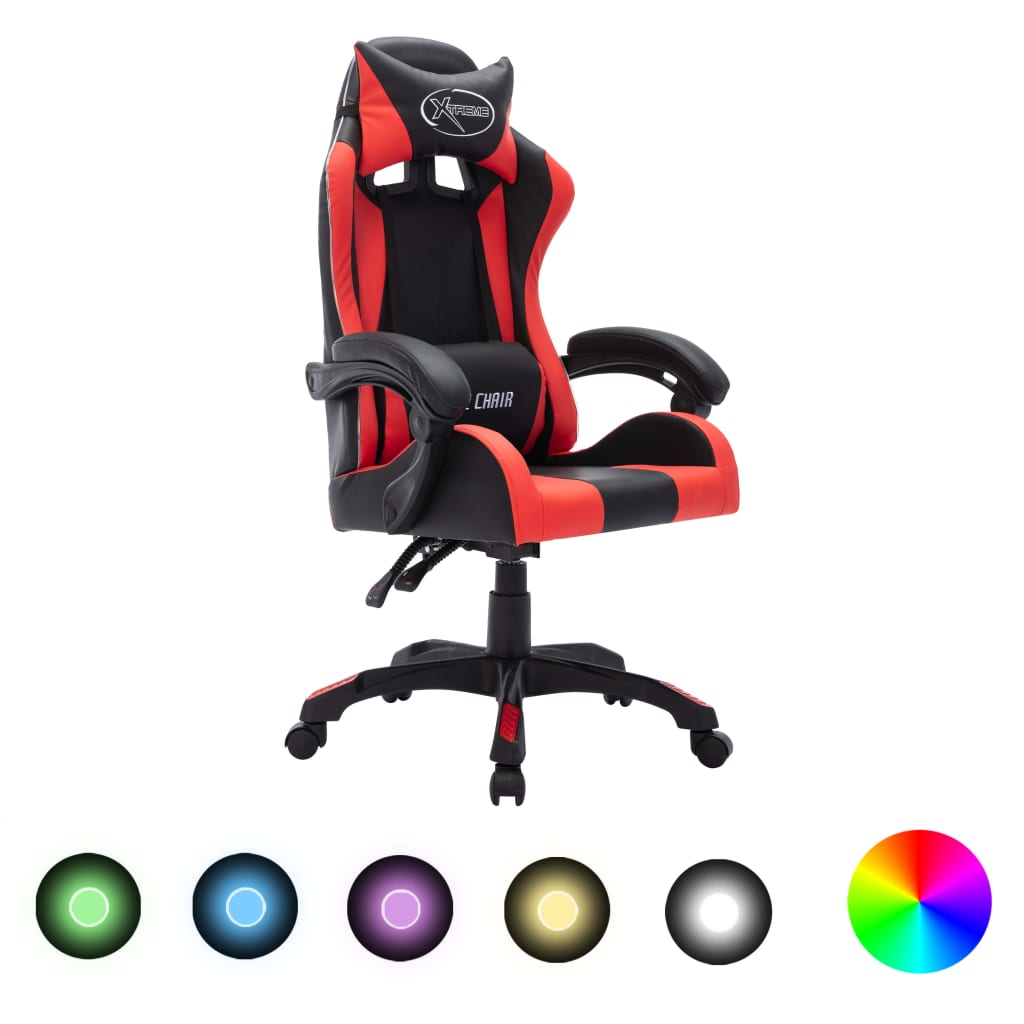 vidaXL Racestoel met RGB LED-verlichting kunstleer blauw en zwart