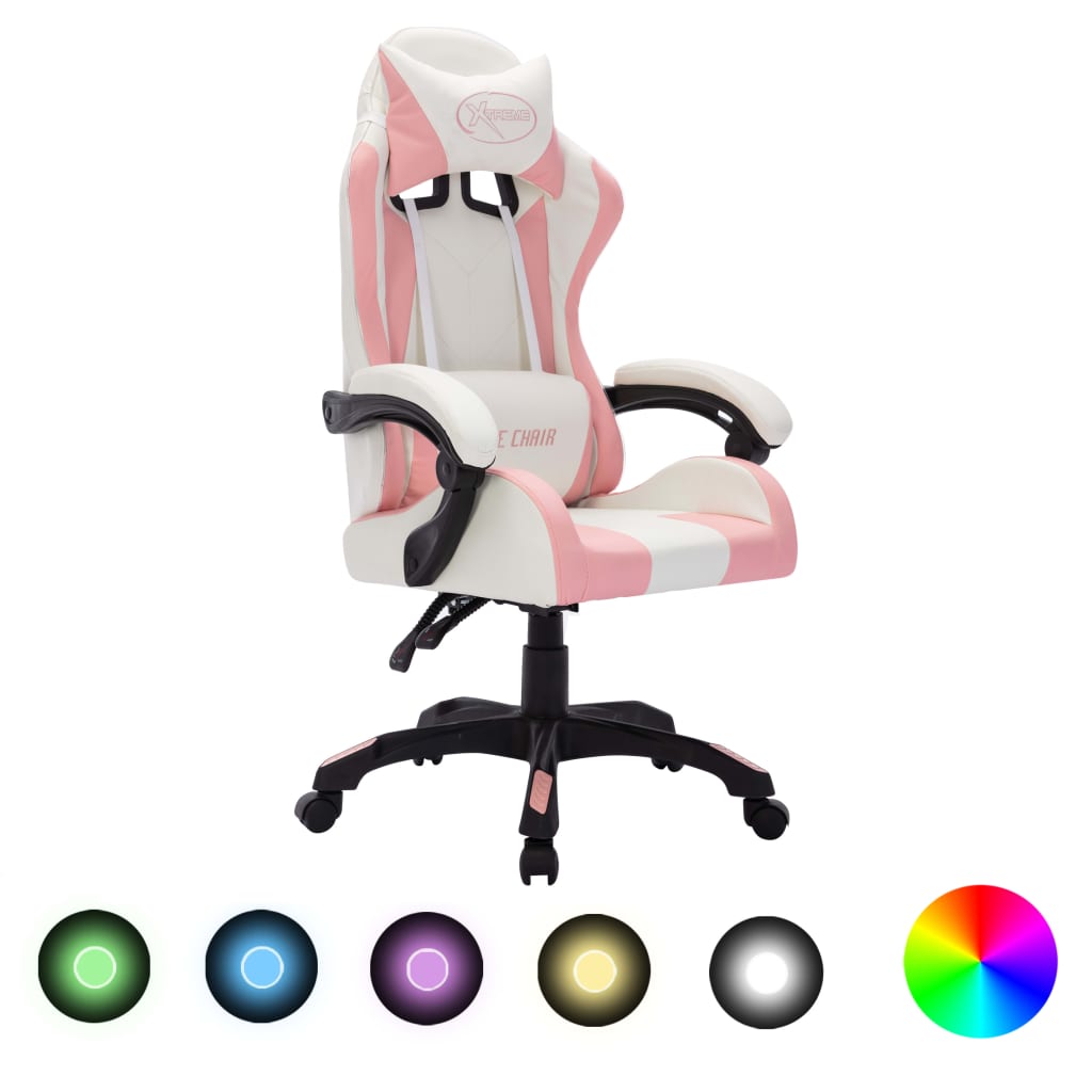 vidaXL Racestoel met RGB LED-verlichting kunstleer blauw en zwart