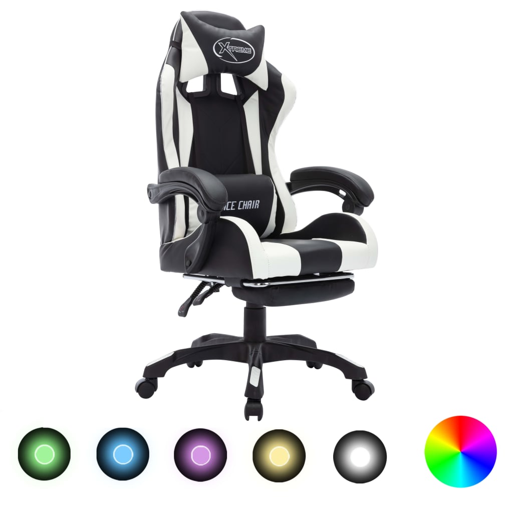 vidaXL Racestoel met RGB LED-verlichting kunstleer blauw en zwart