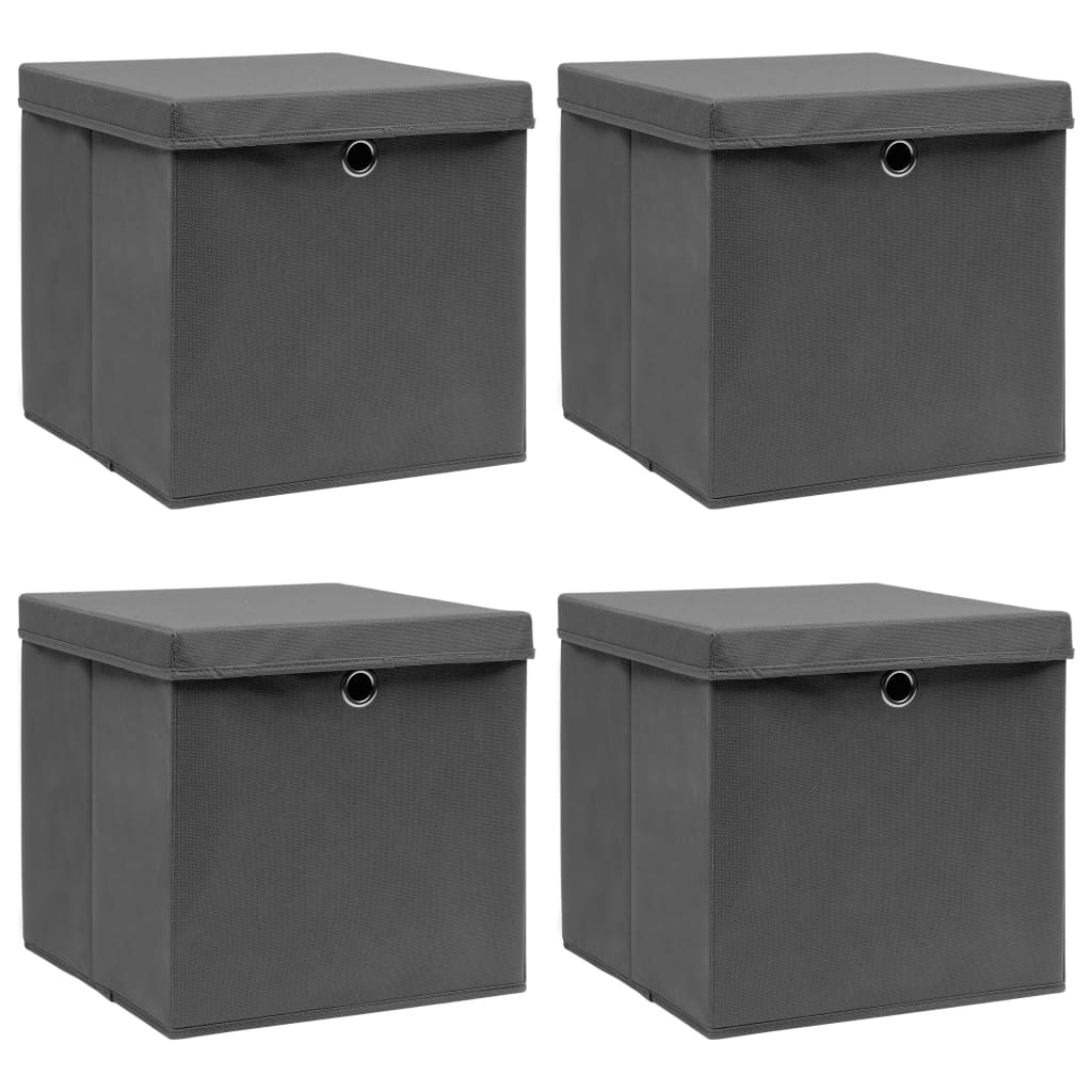 vidaXL Storage Boxes with Lid 4 pcs 32x32x32 cm Fabric Black