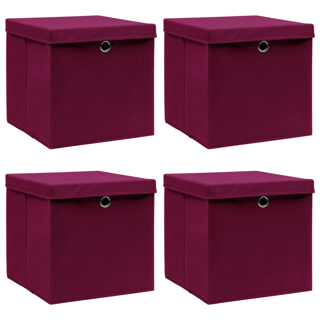 vidaXL Storage Boxes with Lid 4 pcs 32x32x32 cm Fabric Black
