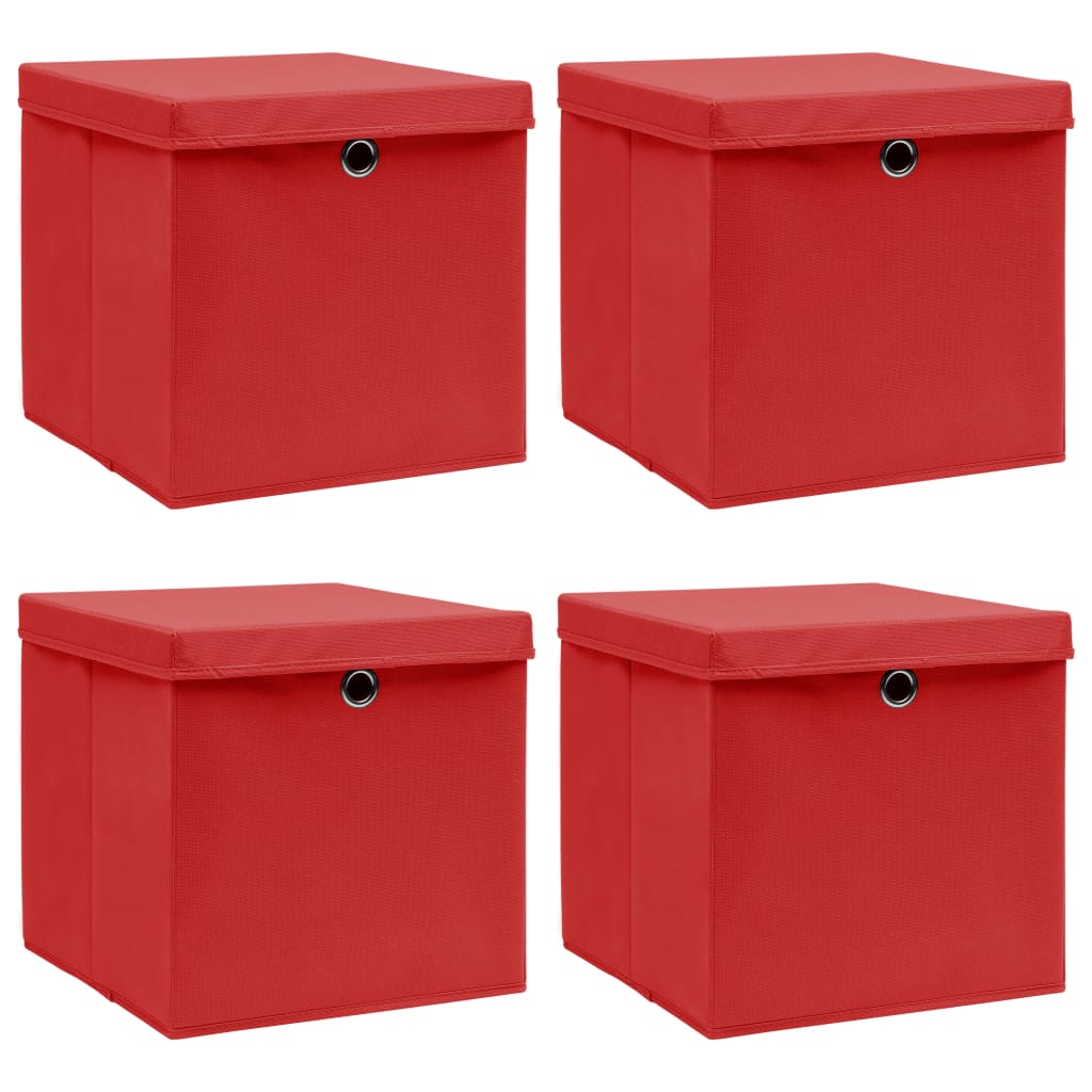 vidaXL Storage Boxes with Lid 4 pcs 32x32x32 cm Fabric Black