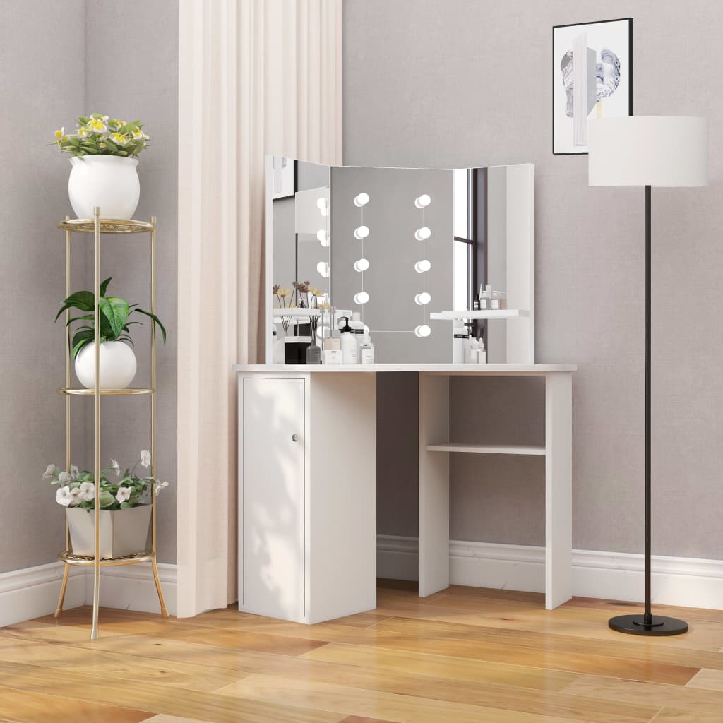 vidaXL Corner Dressing Table with LED Lighting White