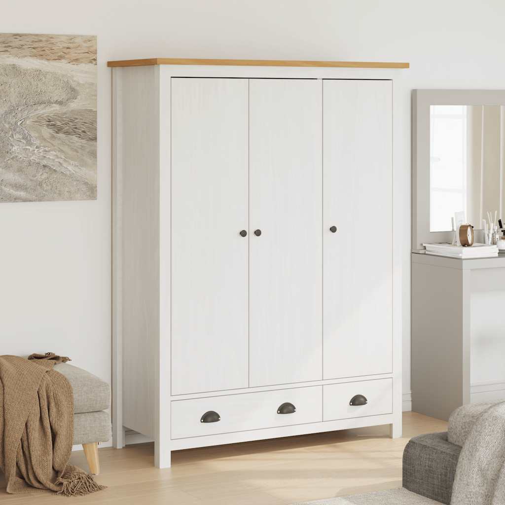 vidaXL Kledingkast Hill 3 deuren 127x50x170 cm massief grenenhout