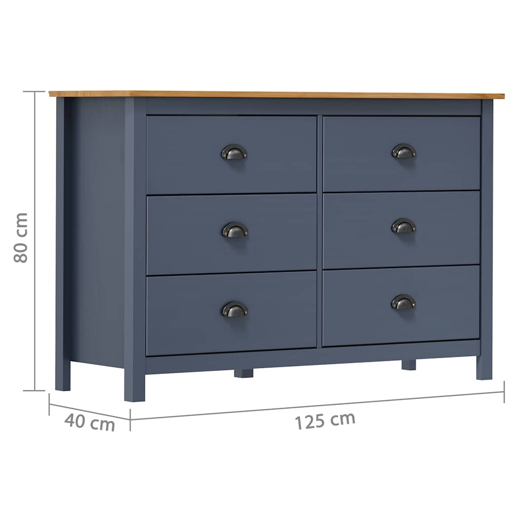 vidaXL Dressoir Hill 125x40x80 cm massief grenenhout grijs