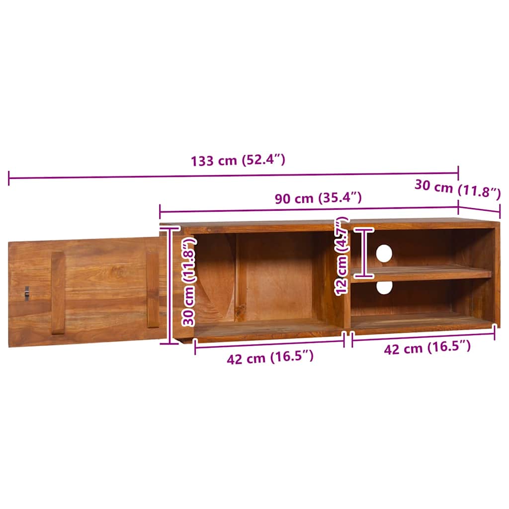 vidaXL Tv-meubel wandmontage 90x30x30 cm massief teakhout