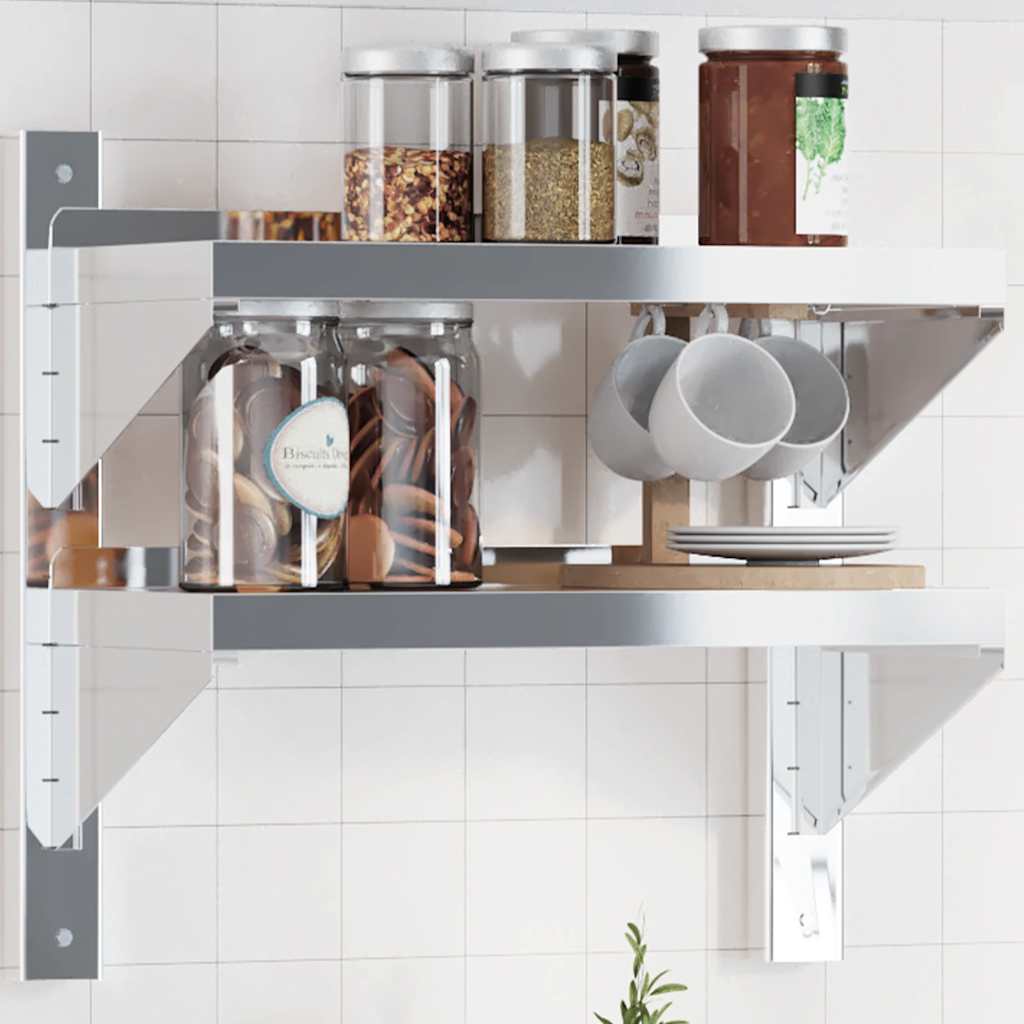 vidaXL Wandschap 2-laags 100x40x60 cm roestvrijstaal zilverkleurig