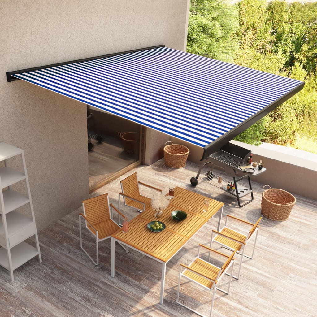 vidaXL Luifel gemotoriseerd 350x250 cm blauw en wit