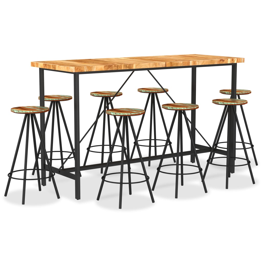 vidaXL 9-delige Barset massief acaciahout en massief gerecycled hout