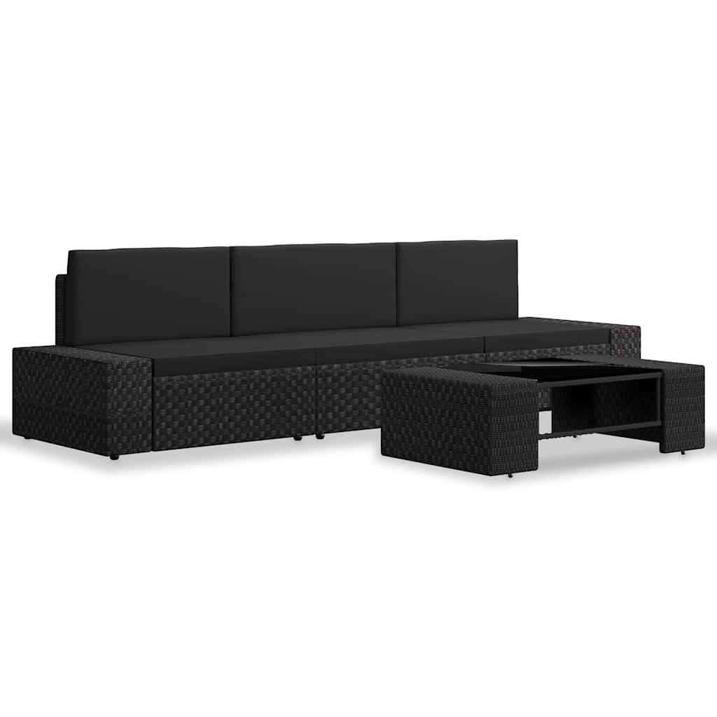 vidaXL 4-Piece Poly Rattan Lounge Set Black