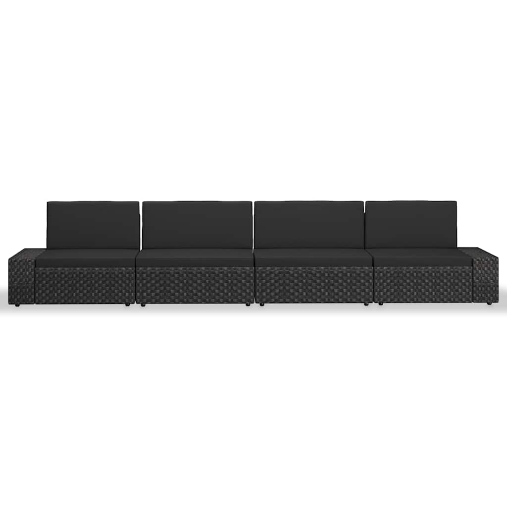 vidaXL 4-Piece Poly Rattan Lounge Set Black