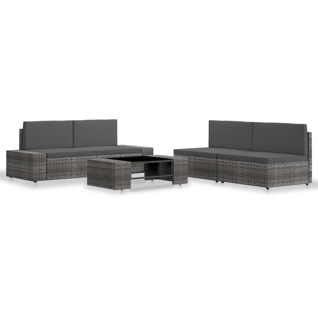 vidaXL 5-delige Loungeset poly rattan zwart