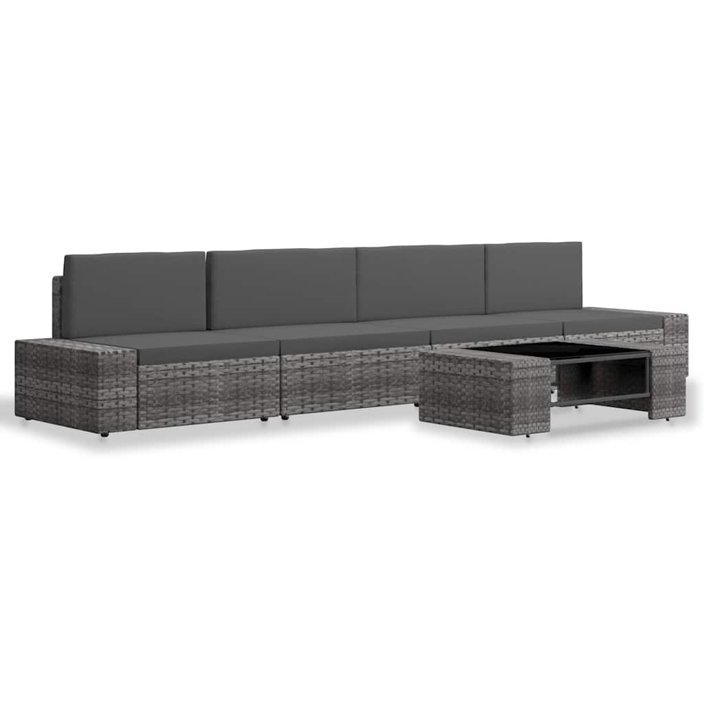 vidaXL 5-delige Loungeset poly rattan zwart