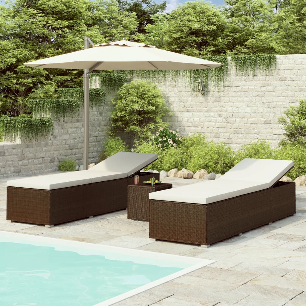 vidaXL 3-Piece Sun Lounger Set with Tea Table Poly Rattan Black